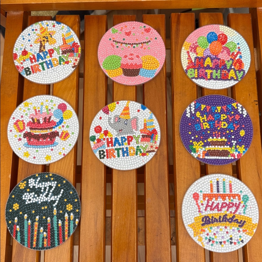 Colorful Happy Birthday Coasters Set